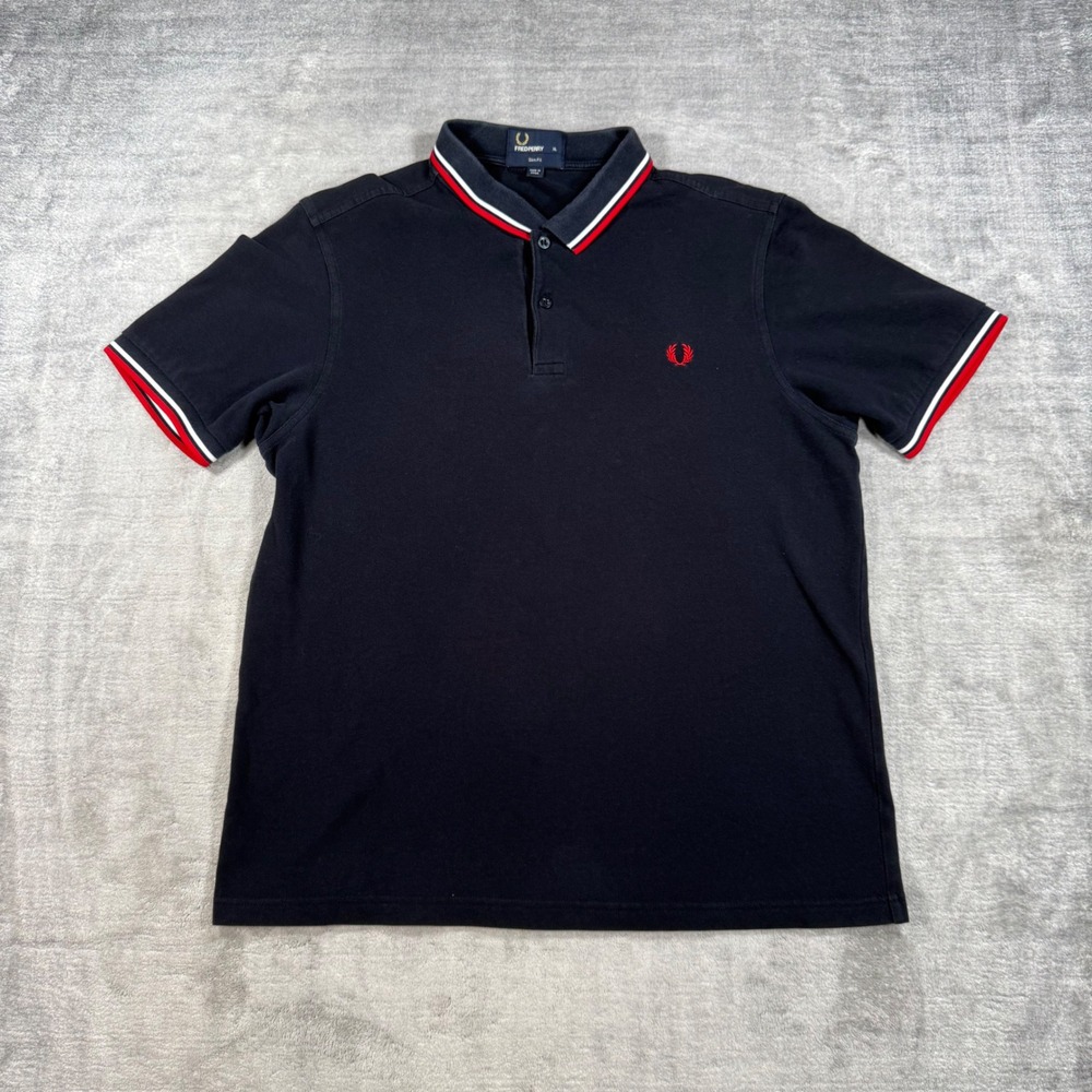 Fred Perry Shirt Mens XL Navy Blue Slim Fit Polo Twin Tipped M3600 Short Sleeve